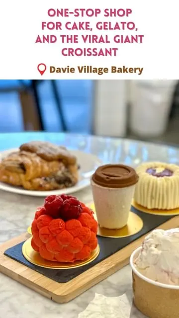 Underrated spot for 🍨+🍰+🥐! @davievillagebakery 

This is the cafe with the viral giant croissant, but I decided to try their cakes and gelato 😉

Had their raspberry cheesecake gelato and tried a few cakes:
Coffee cup cake (the coffee cream inside