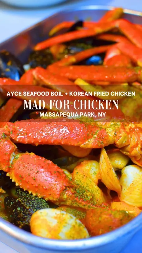 For the best 𝘼𝙔𝘾𝙀 𝙨𝙚𝙖𝙛𝙤𝙤𝙙 𝙗𝙤𝙞𝙡, head over to @mfcmassapequa / @madforchickenusa! 🔥 At $45.99 per person, you can get an All You Can Eat Cajun seafood boil (where you customize your seafood, sauces, and spice level) AND Korean Fried Ch