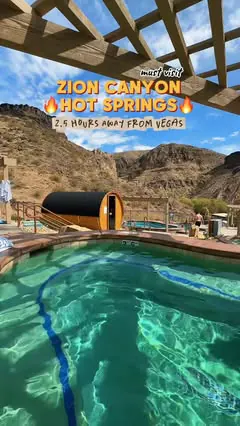 a fun day trip activity for vegas locals 🔥💦🏜️🚗 @zioncanyonhotsprings 

32 natural geothermal hot springs, 16 globally-inspired mineral soaking pools, cold plunges, barrel saunas, delicious food and drinks! 
+ family friendly areas 

It’s got kind