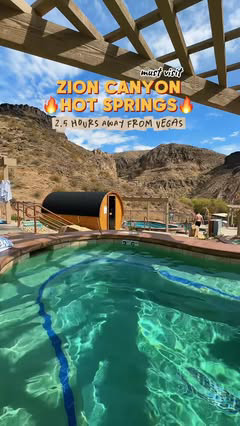 a fun day trip activity for vegas locals 🔥💦🏜️🚗 @zioncanyonhotsprings 

32 natural geothermal hot springs, 16 globally-inspired mineral soaking pools, cold plunges, barrel saunas, delicious food and drinks! 
+ family friendly areas 

It’s got kind