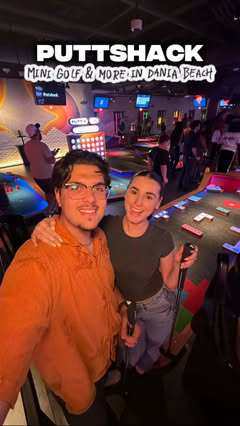 @puttshack is now open at @dania.pointe and it’s not your average putt-putt. Expect high-tech courses, wild challenges, cool vibes, and drinks flowing while the game keeps score for you. A 9-hole round takes about 30–60 minutes, depending on group si