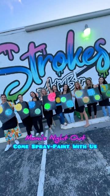 We had an amazing mom’s night out spray painting galaxies at @strokes_art_bar! We sipped on wine and brought our favorite pizza and apps from @mistero1pizza. We wrapped up the night making custom candles. We can’t wait to come back to the splatter pa
