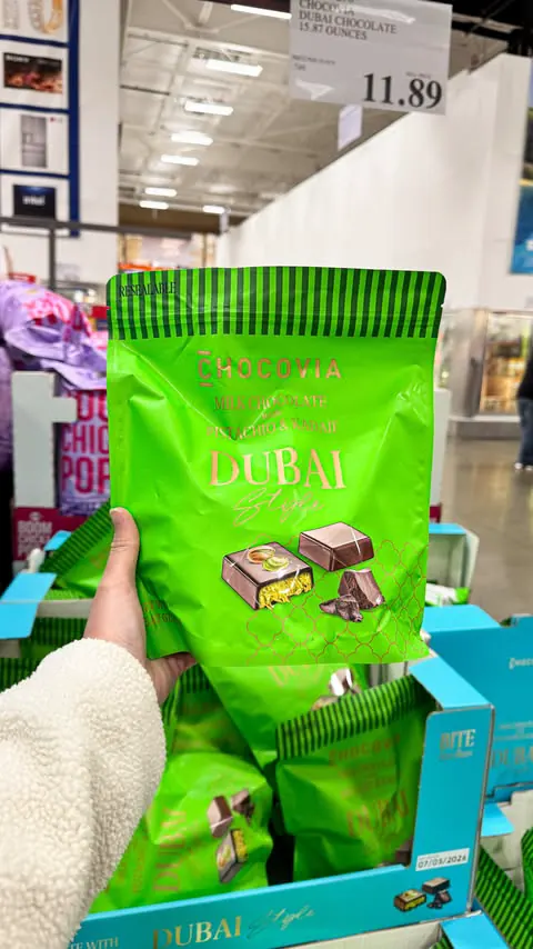 🗣️ COSTCO NOW SELLS DUBAI CHOCOLATE 🍫

Right when I got home, Dubai chocolate popped up on my feed and I went dashing out the door. 🏃‍♀️The curiosity was killing me so I’m happy to say I finally got to try it and can sleep peacefully now. $11.89 f